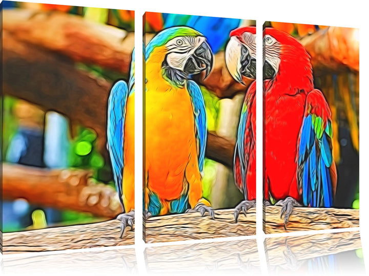 Verliebtes Papageienpärchen3-Teiler Leinwandbild 120x80 Bild auf Leinwand, XXL riesige Bilder fertig