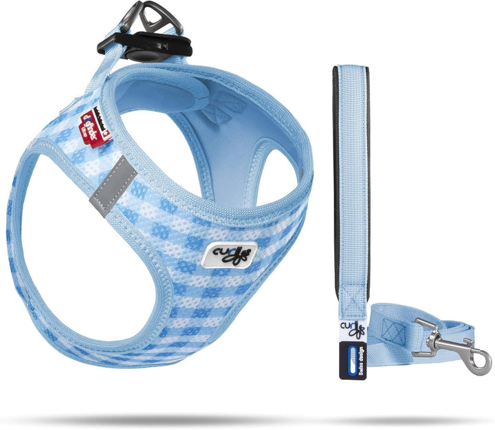 Vest Harness Air-Mesh Skyblue-Caro 2XS & Leash M, Skyblue-Caro 2XS