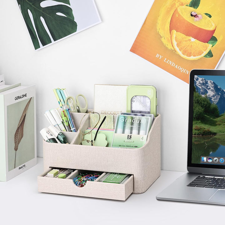 KINGFOM Büro Schreibtisch Organizer Mit 5 Fächern & Schubladen, Multifunktionales Stifte Organizer S