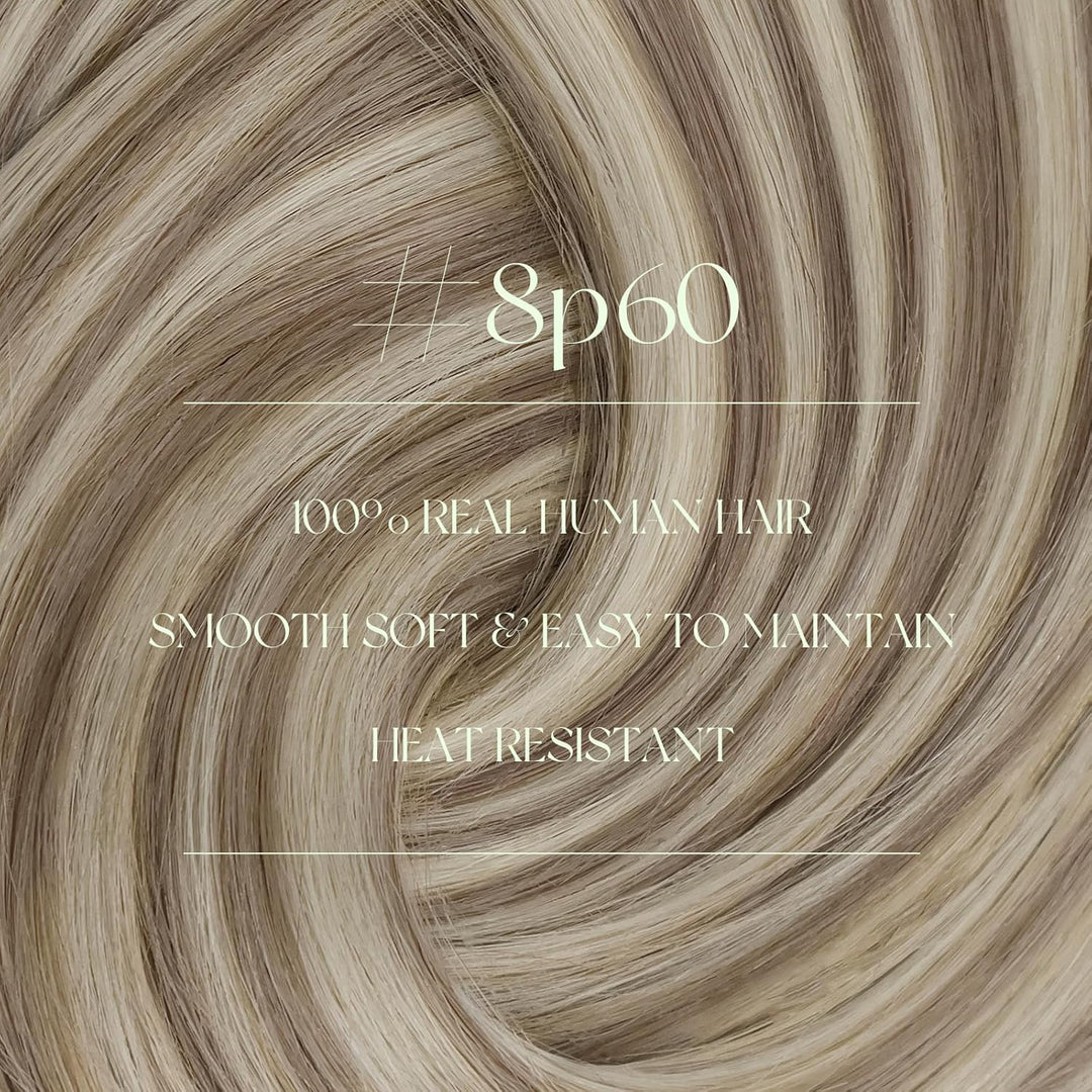 RUNATURE Clip in Echthaar Extensions Aschbraun mit Platinblond Extensions Clip in Glatt Harr Gerade