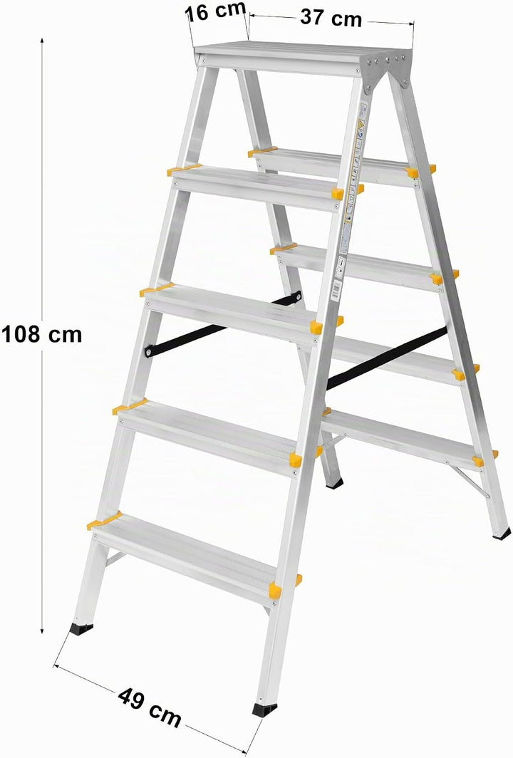 Zweiseitige Aluleiter Klappleiter Haushaltsleiter 2x5 Stehleiter Tragkraft 150kg TÜV | 5 Stufen / 15
