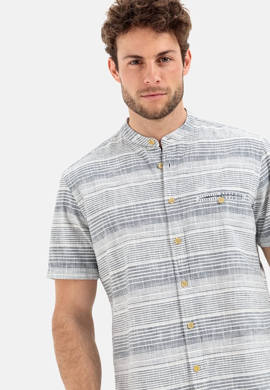 camel active Herren Baumwollhemd mit Stehkragen M Night Blue, M Night Blue