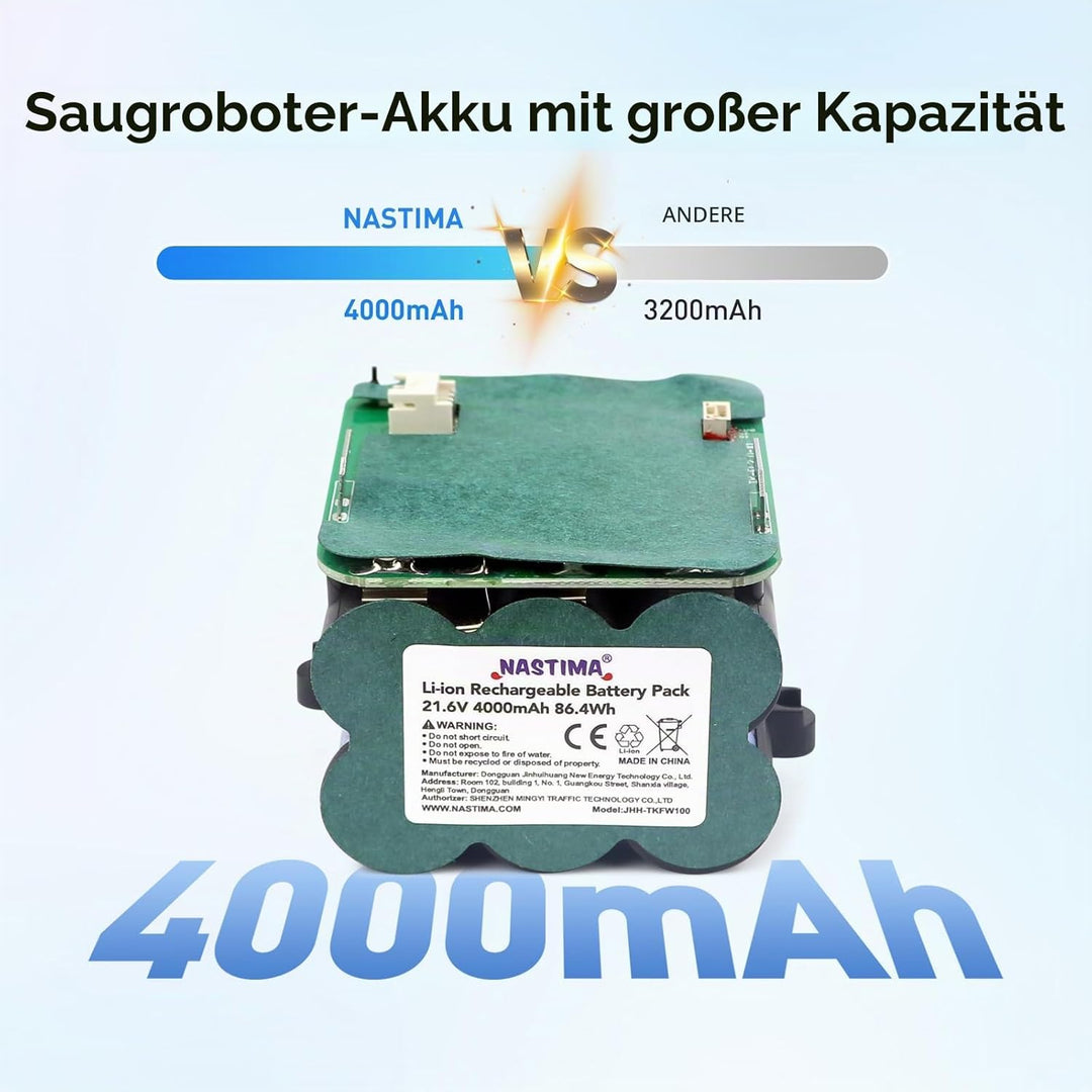 NASTIMA 21,6V 4000mAh Li-ion Akku, Li-ion Ersatzakku für Tineco Floor One S5 Pro 2, S5 Smart, S5 Ste
