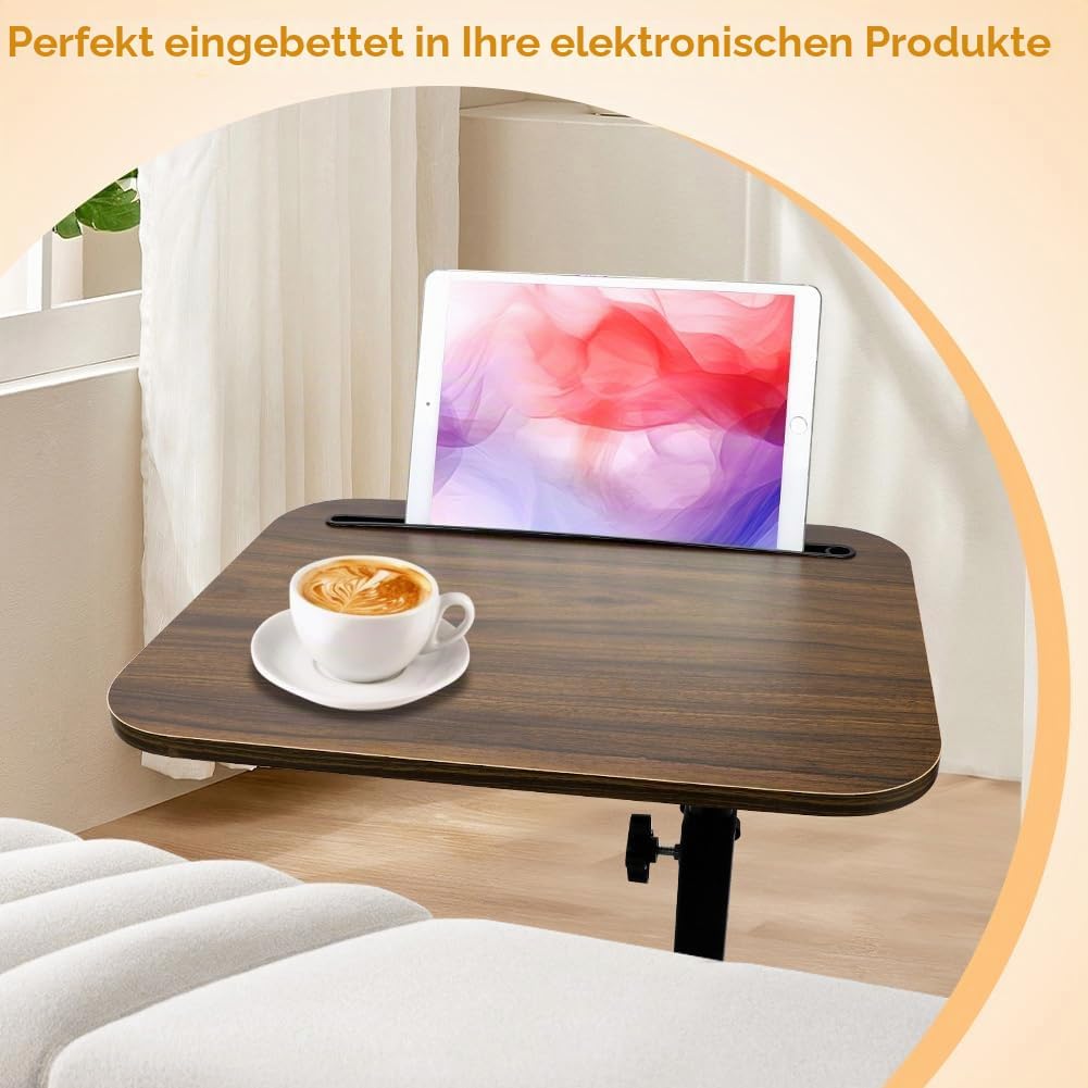 Beistelltisch mit Rollen, 360° Drehbarer Beistelltisch C Form und Höhenverstellbar Sofatisch, Coucht