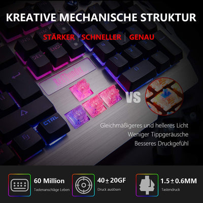 RedThunder K900 Halbmechanisch Gaming Tastatur [Version 2022], QWERTZ DEUTSCH Layout, RGB Beleuchtet