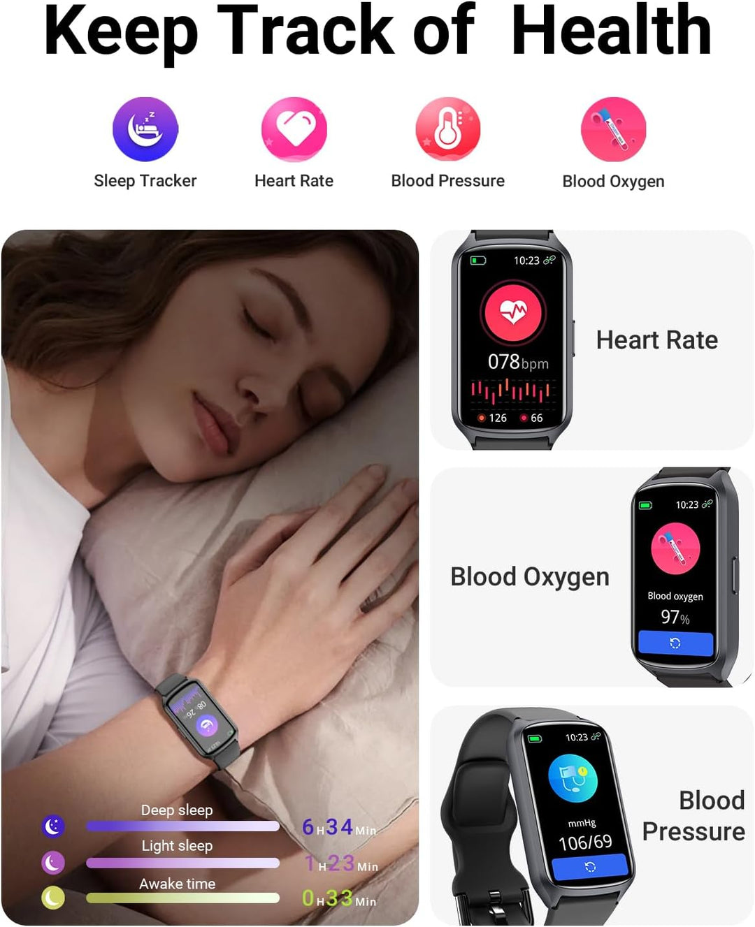 Fitness Tracker Fitnessuhr Damen Herren, bis zu 7 Tage Akkulaufzeit, 20+ Trainningsmodi, SpO2 Tracki
