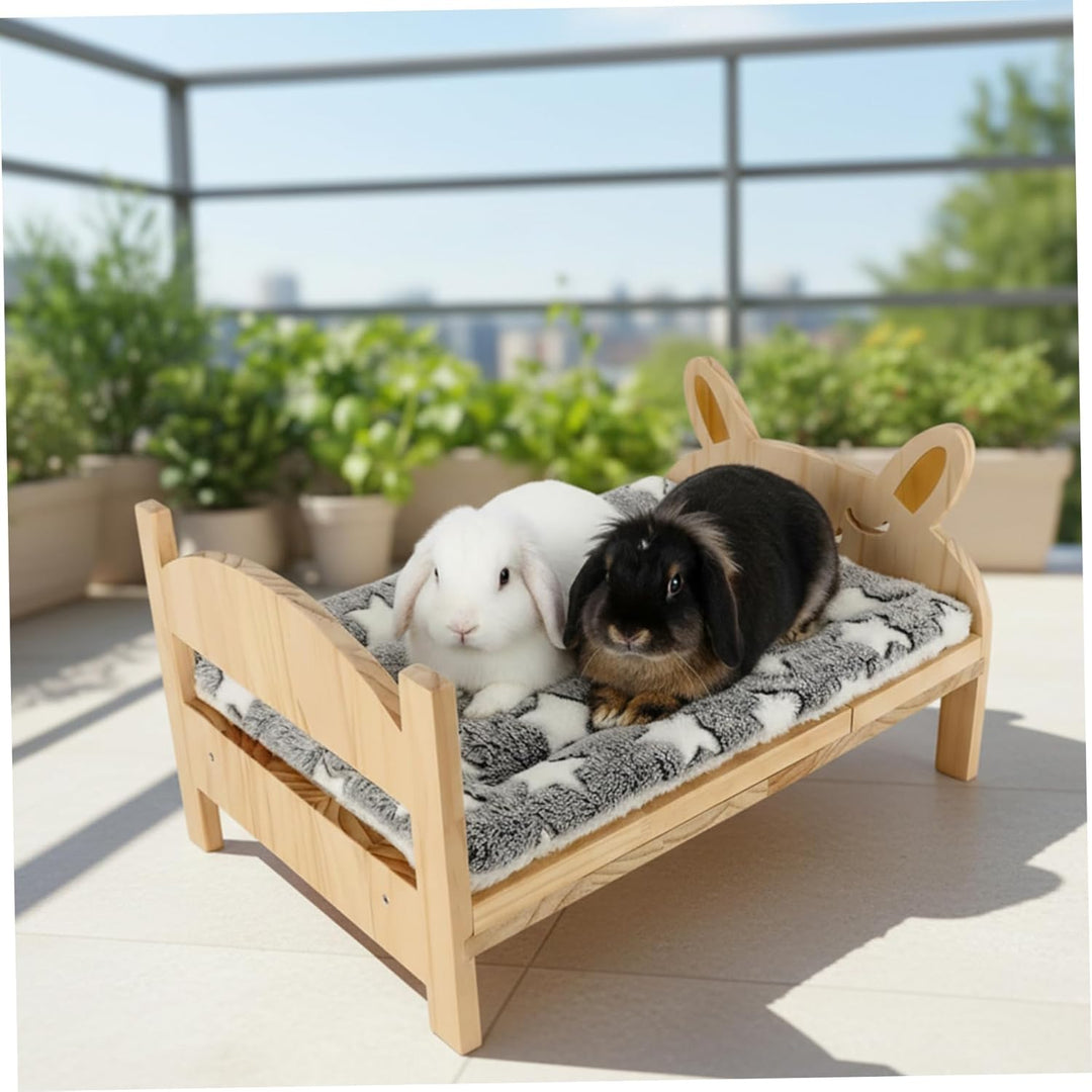 NIDONE Häschenbett aus Holz, niedliches Kleintierbett mit weicher Decke, 2-in-1, abnehmbar, für Meer
