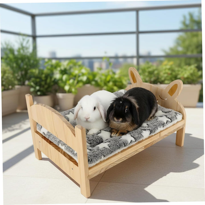 NIDONE Häschenbett aus Holz, niedliches Kleintierbett mit weicher Decke, 2-in-1, abnehmbar, für Meer