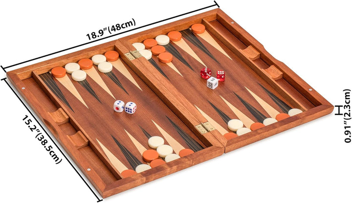 Yellow Mountain Imports Backgammon-Spiel-Set mit Holzeinlagen, Pasadena - 38,5 Zentimeter Spielbrett