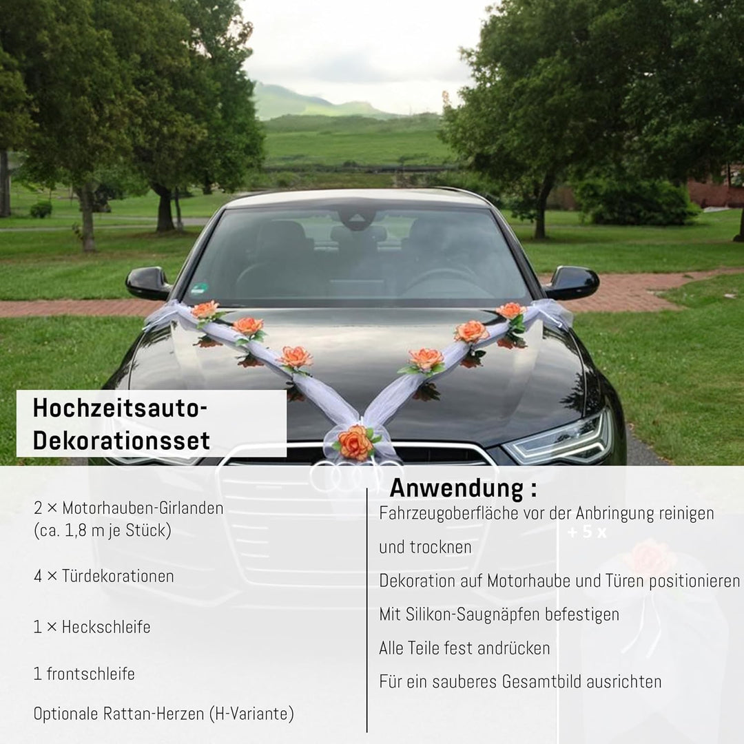 Organza M + Schleife Auto Schmuck Braut Paar Rose Deko Dekoration Autoschmuck Hochzeit Car Auto Wedd