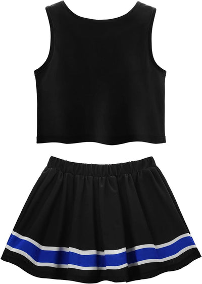 ReliBeauty Cheerleader Kostüm Kinder Kleid mit Pompoms und Kopfschmuck Schwarz 3-4 Jahre (Etikett 10