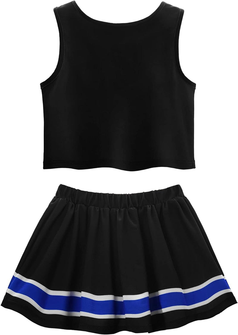 ReliBeauty Cheerleader Kostüm Kinder Kleid mit Pompoms und Kopfschmuck Schwarz 3-4 Jahre (Etikett 10