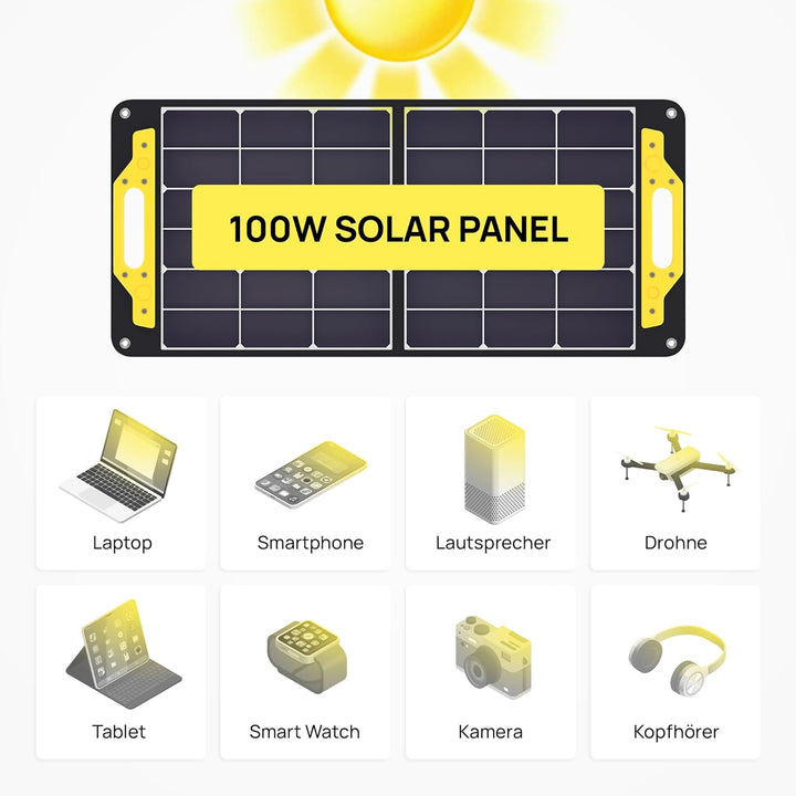 PULSAR Solar Panel 100W, Solarpanel Faltbar mit USB-A QC3.0 24W und USB-C PD bis 45W, Solarmodul für