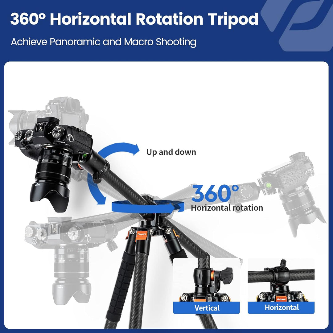 Fotopro Carbonfaser-Horizontalstativ, 160 cm Kamerastativ mit 360-Grad-Kugelkopf, Schnellwechselplat