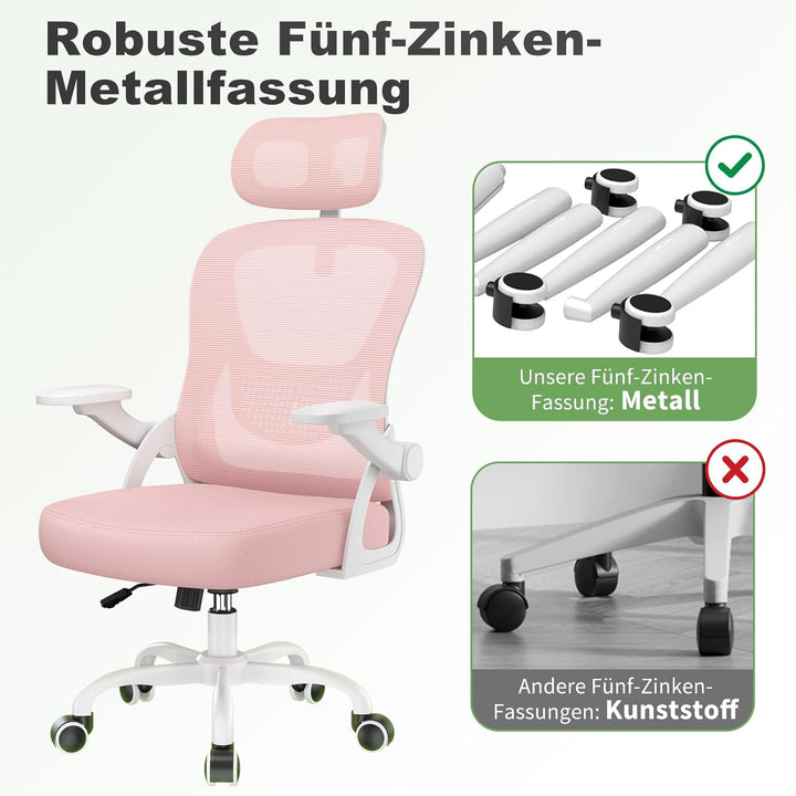 naspaluro Ergonomischer Schreibtischstuhl, Bürostuhl mit Kopfstütze/Hochklappbaren Armlehnen, Atmung