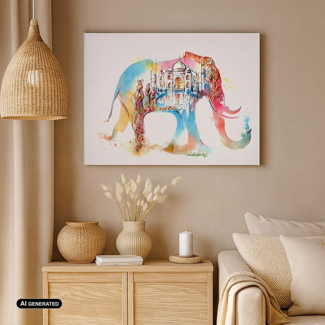 Bilder auf Leinwand 100x70cm Leinwandbild Elefant Indien ethnisch Kultur Gross Wanddeko Bild Schlafz