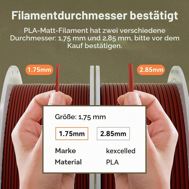 kexcelled Matte PLA Filament 1,75 mm +/- 0,03 mm, Glanzfreie Farbe, Matt Textur, 3D Drucker Filament