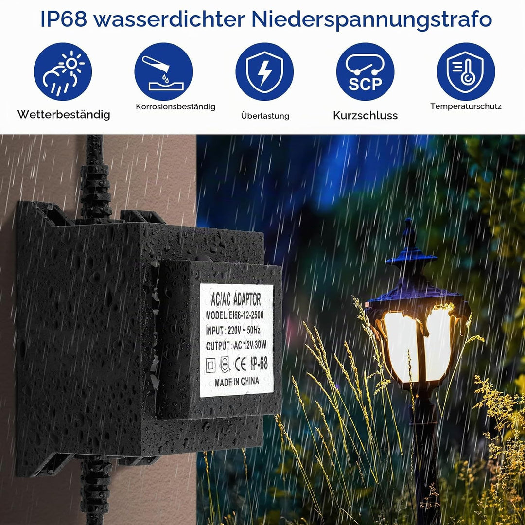 Karyoosi LED Trafo 12V Netzteil AC/AC 30W 2.5A, Aussen Stecker Netzteil Transformator IP68 für LED-B