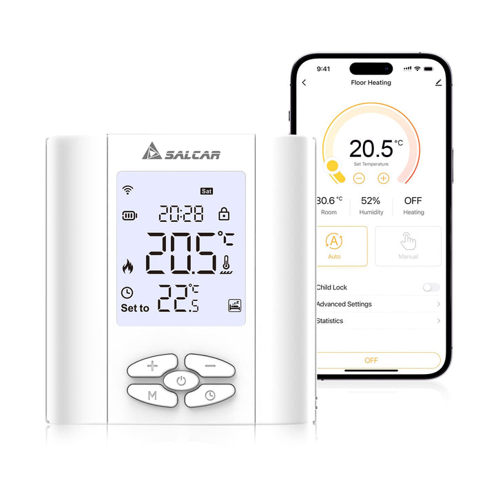 SALCAR Smart Thermostat Boiler WLAN Heizungsthermostat T5W WiFi Raumthermostat mit Luftfeuchtigkei T