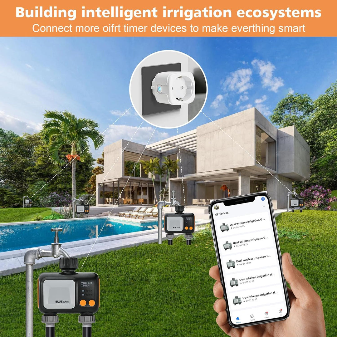 Bewässerungscomputer WLAN 2 Ausgänge 2,4 GHz, Smart Bewässerungsuhr für Garten Bewässerung kompatibe