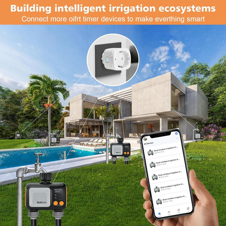 Bewässerungscomputer WLAN 2 Ausgänge 2,4 GHz, Smart Bewässerungsuhr für Garten Bewässerung kompatibe