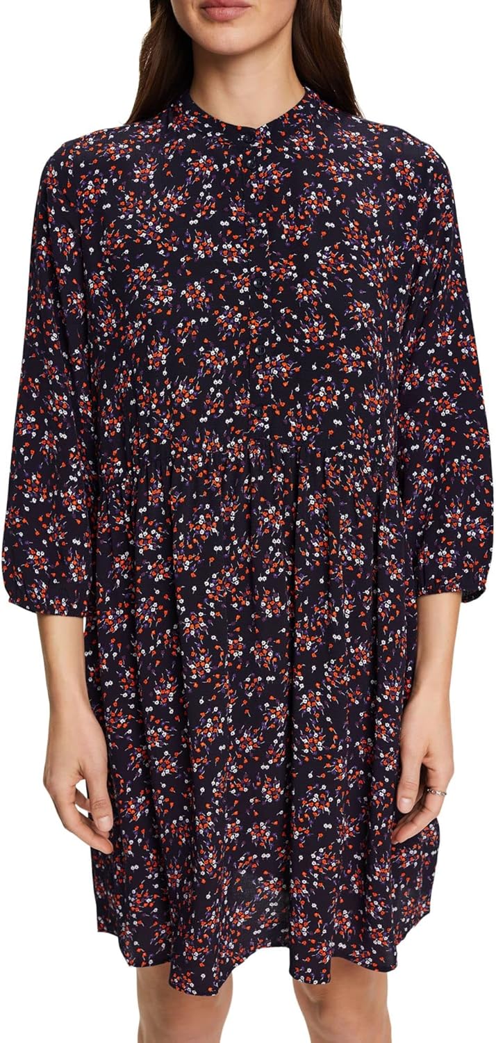 ESPRIT Midikleid aus Webstoff mit Allover-Muster 32 Navy, 32 Navy