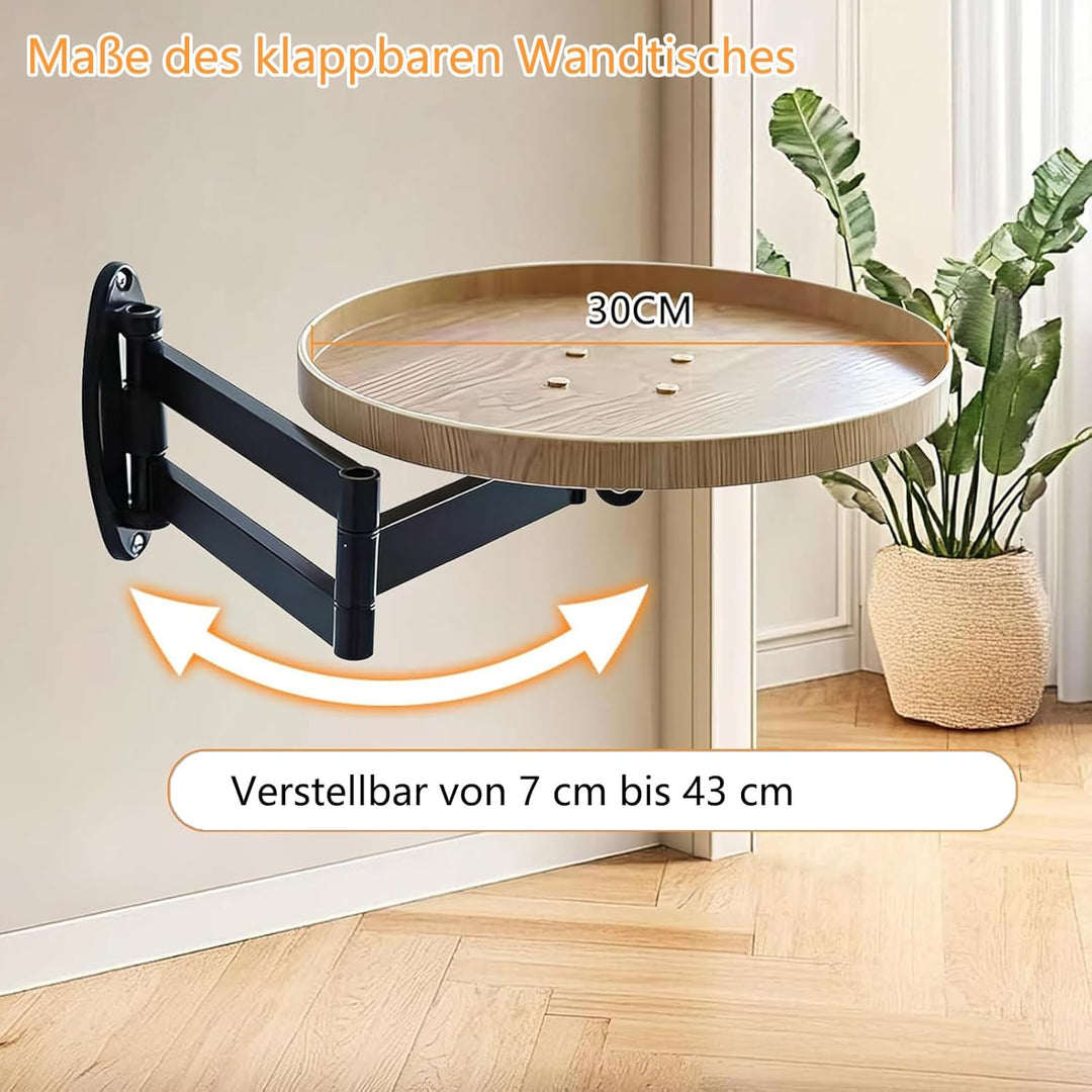 Klapptisch Wandmontage, Runder Klapptisch Mit Einziehbarem Regal Wandtisch Um 180 Grad Drehbares Wan