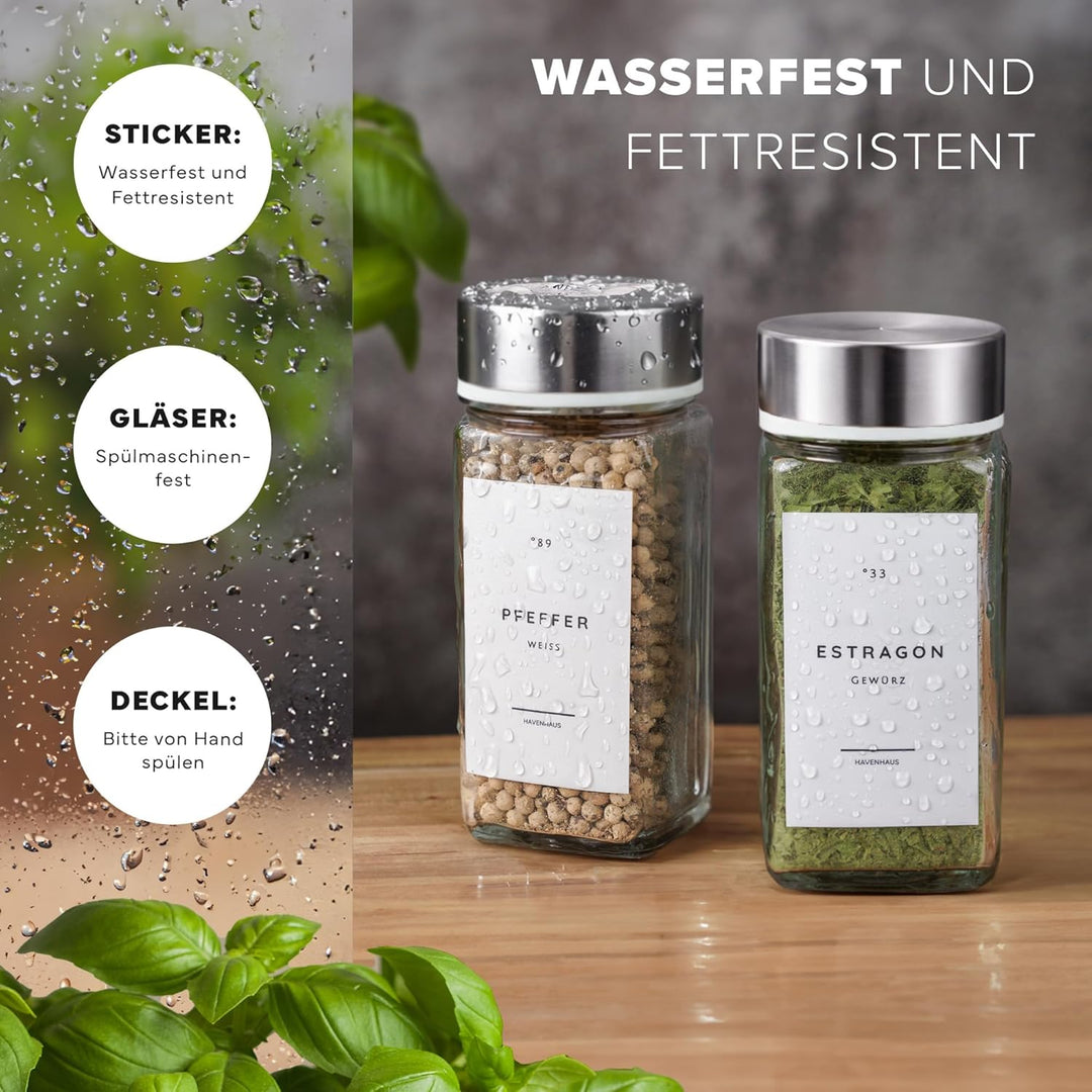 Gewürzgläser Set | hochwertiges Komplettset aus 24x Gewürz Gläser [120ml] inkl. 336 deutschen Gewürz