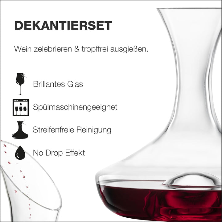 EISCH Wein Dekanter Set Together 0,75 l (4-tlg), handgefertigter Dekanter mit No Drop Effekt aus Kri