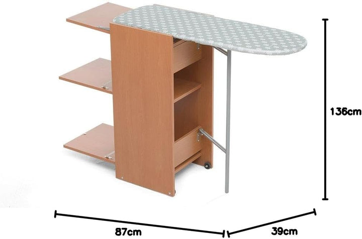 Foppapedretti 9900303306 Myhome Stir8 Tisch mit Regal und Bügelbrett zum Einklappen, nussbraun, aus