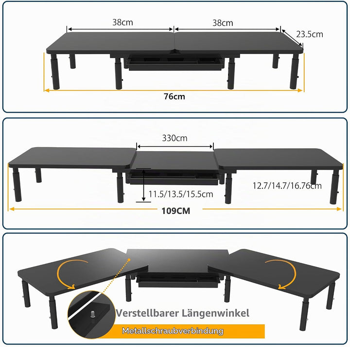 ETHU Dual-Monitor-Ständer, Doppelmonitor-Riser für Länge und Winkel verstellbarer Desktop-Monitor-Re