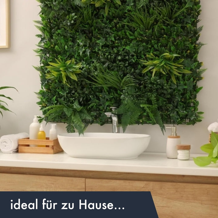 GJS Pflanzenwand: hyperrealistische Pflanzen Wand Matte (1m²) – Vertikaler Garten mit künstlichen Pf