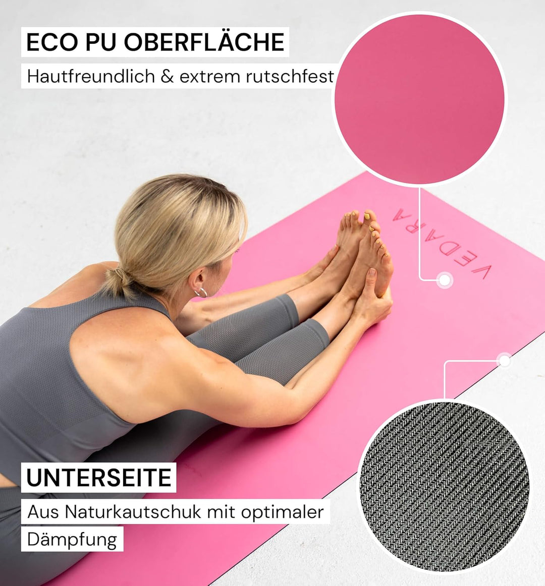 VEDARA® Yogamatte | 66-80 cm breit | Extrem Rutschfest & Gute Dämfpung | Hautfreundlich | Aus ECO PU