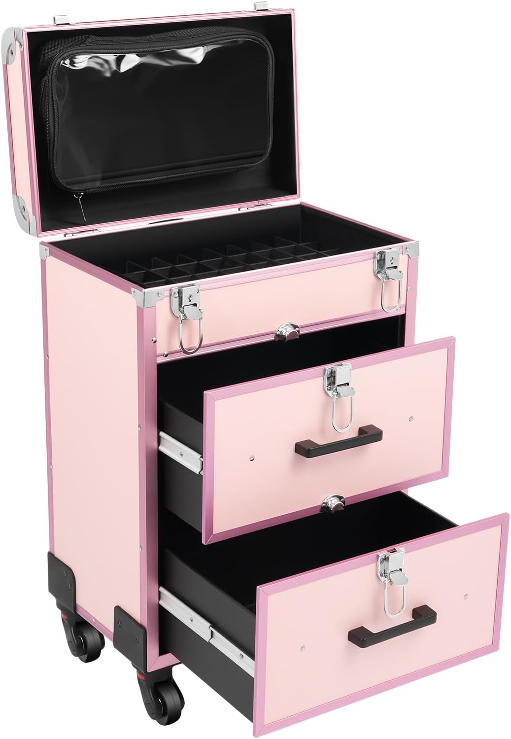 Kosmetikkoffer Trolley, Kosmetikkoffer Schminkkoffer mit 4 Rollen, Friseurkoffer Rollkoffer mit 2 Sc