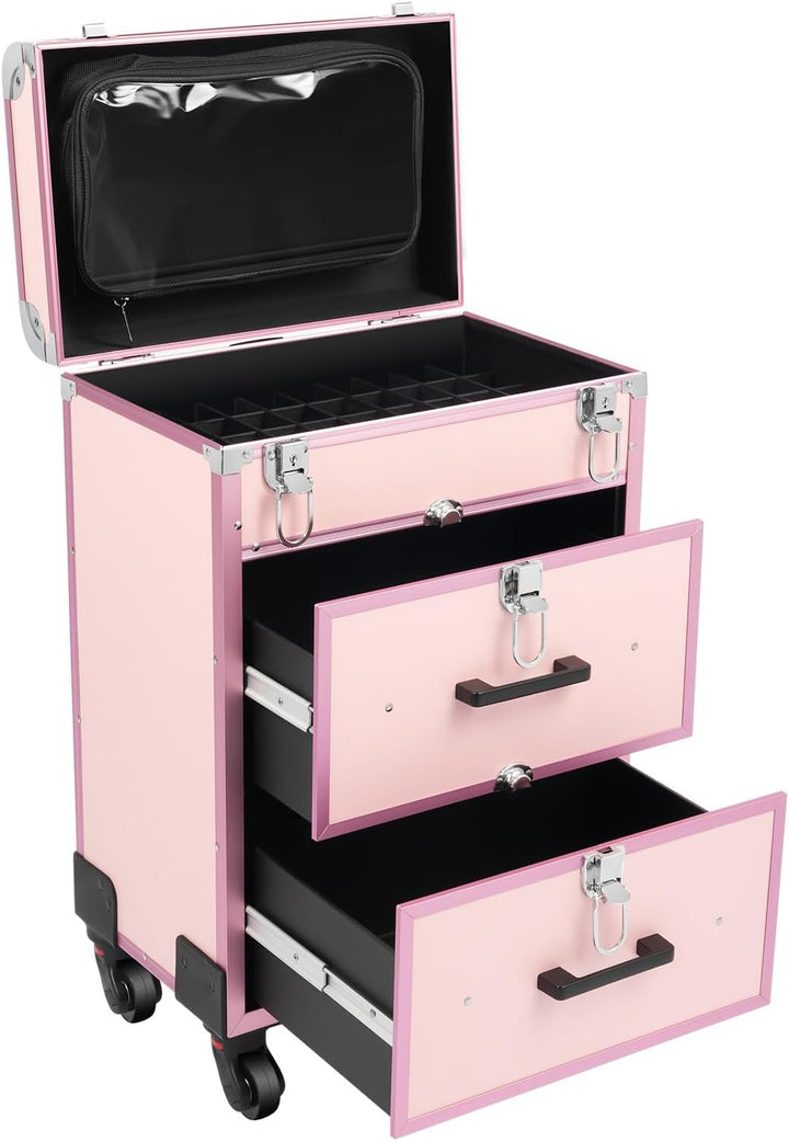 Kosmetikkoffer Trolley, Kosmetikkoffer Schminkkoffer mit 4 Rollen, Friseurkoffer Rollkoffer mit 2 Sc