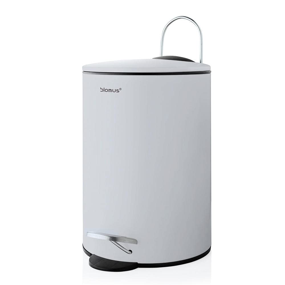 blomus -TUBO- Treteimer aus pulverbeschichtetem Stahl, Moon-Grey, 3L Fassungsvermögen, Smart-Close-S