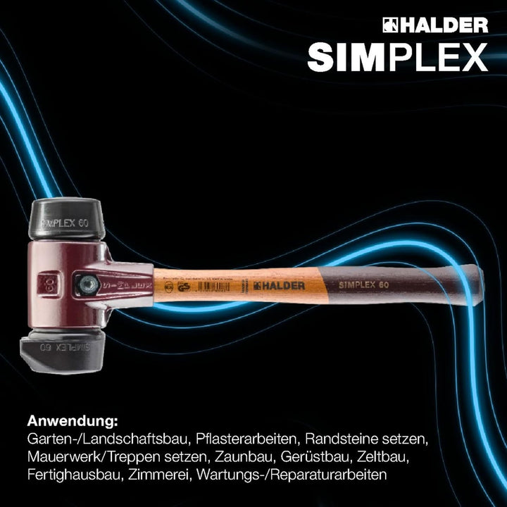 SIMPLEX-Schonhammer, Gummikomposition, mit Standfuss; mit Tempergussgehäuse und hochwertigem Holzsti