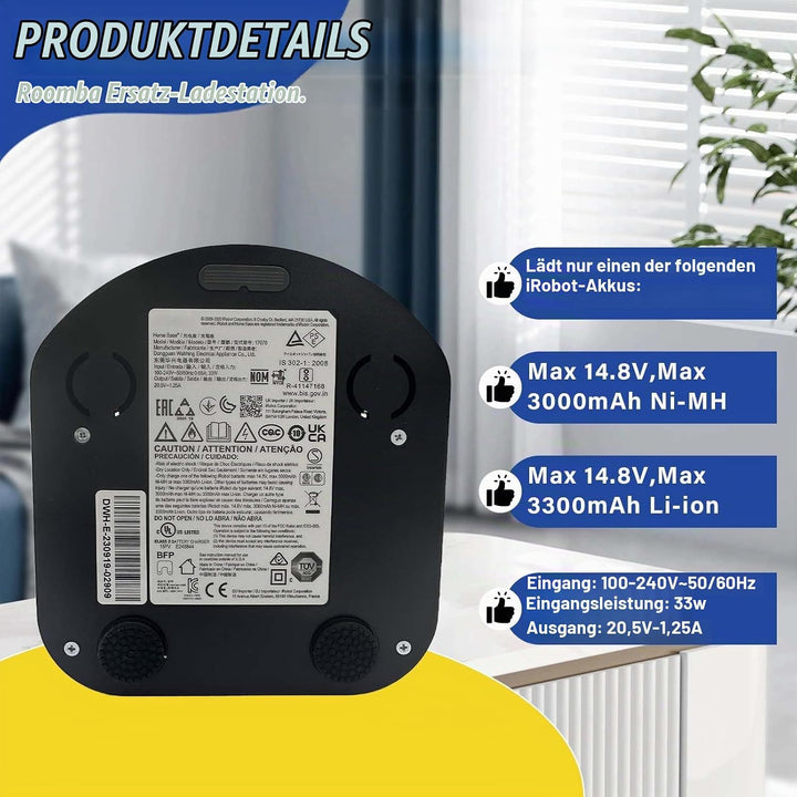 Dockingstation Charger Dock Ladeständer Zubehör Kompatibel mit iRobot Roomba E5 E6 I1 I3 I4 I6 I7 I8
