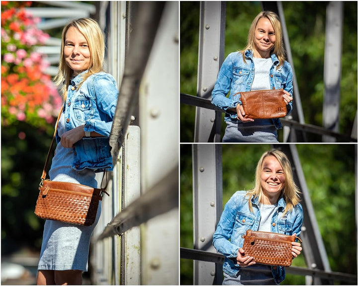LECONI Umhängetasche und Clutch in einem – Ledertasche für Frauen Damentasche aus echtem Büffel-Lede