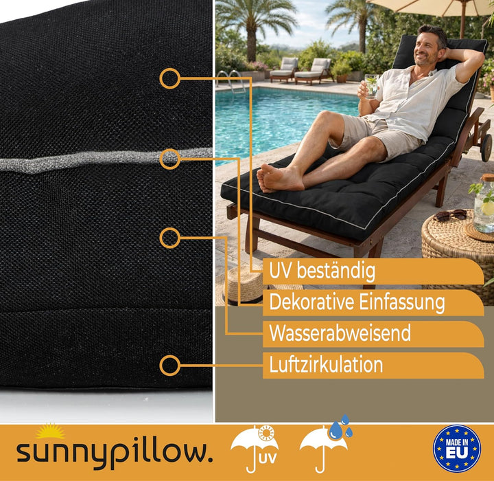 sunnypillow Liegenauflage 200 x 60 - Auflage für Gartenliege extra dick 13cm - Outdoor, wasserdicht,