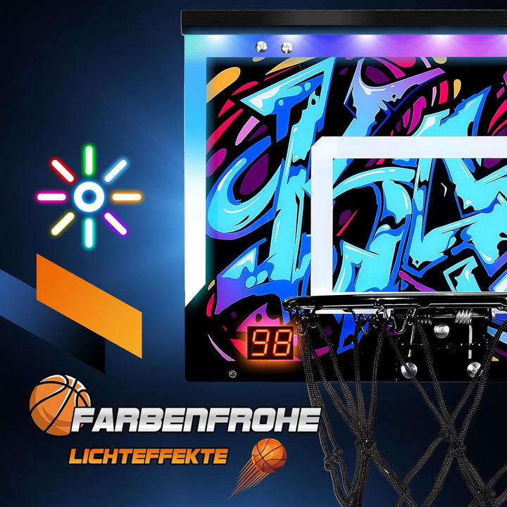 HappyGoLucky Mini Basketballkorb fürs Zimmer mit Ball und LED-Anzeige, Jungen 6-12 Jahre Basketball