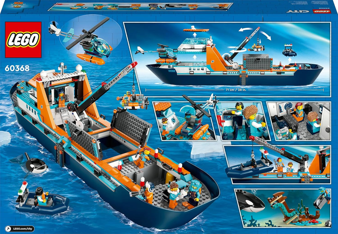 LEGO City Arktis-Forschungsschiff, grosses schwimmfähiges Spielzeug-Boot mit Hubschrauber, Beiboot,