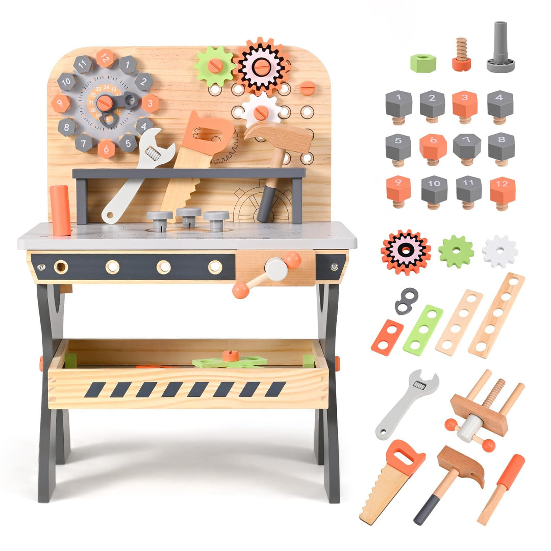 Kinderwerkbank aus Holz, Spielwerkzeuge Werkzeugbank aus Holz Multifunktions Simulationswartung Werk