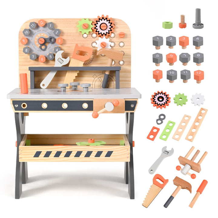 Kinderwerkbank aus Holz, Spielwerkzeuge Werkzeugbank aus Holz Multifunktions Simulationswartung Werk
