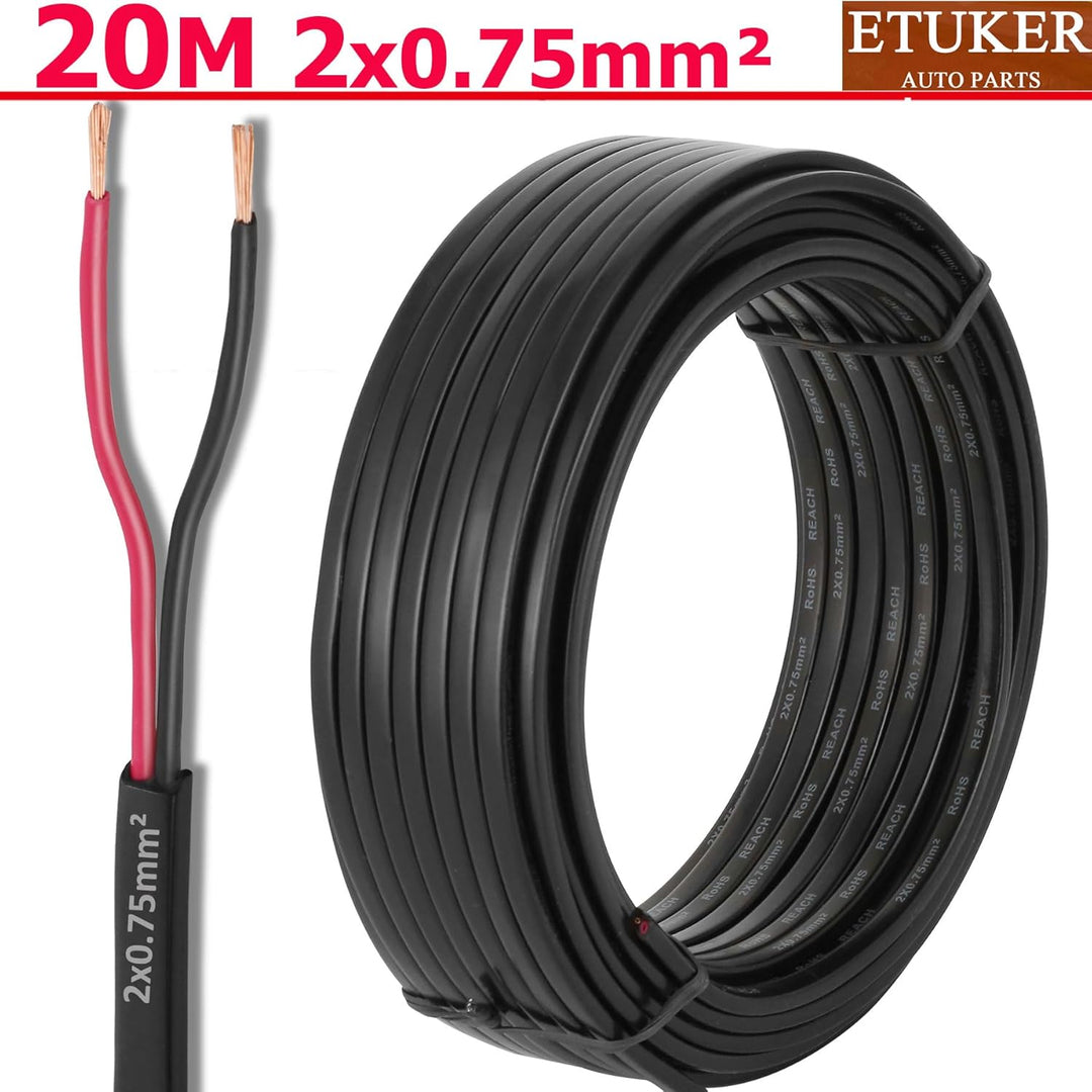 18AWG 2×0.75mm² Elektrischer Draht Kabel 2 adrig 20M Kupferkabel Fahrzeugkabel 2 polig Verlängerungs
