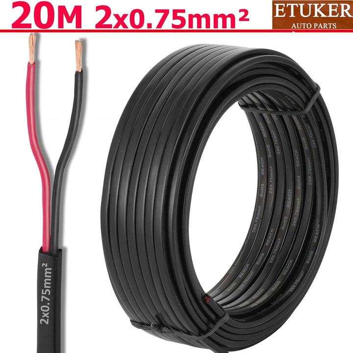 18AWG 2×0.75mm² Elektrischer Draht Kabel 2 adrig 20M Kupferkabel Fahrzeugkabel 2 polig Verlängerungs