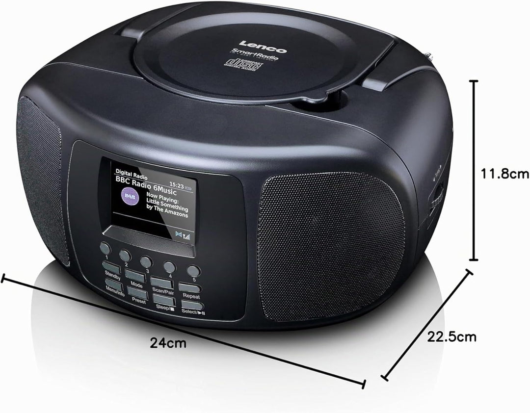 Lenco SCD-6000BK Tragbares Internetradio mit DAB+/FM, Bluetooth, CD-Player und 2,4-Zoll TFT-LCD-Farb