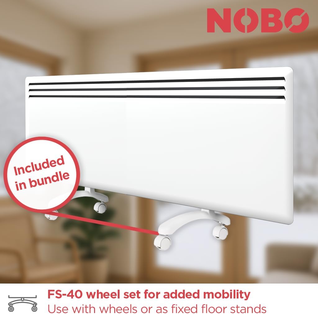 Elektrische Konvektorheizung Nobø NFK4N 2000W inkl. Rollen und Wandmontage, Weiss, Smart-Thermostat