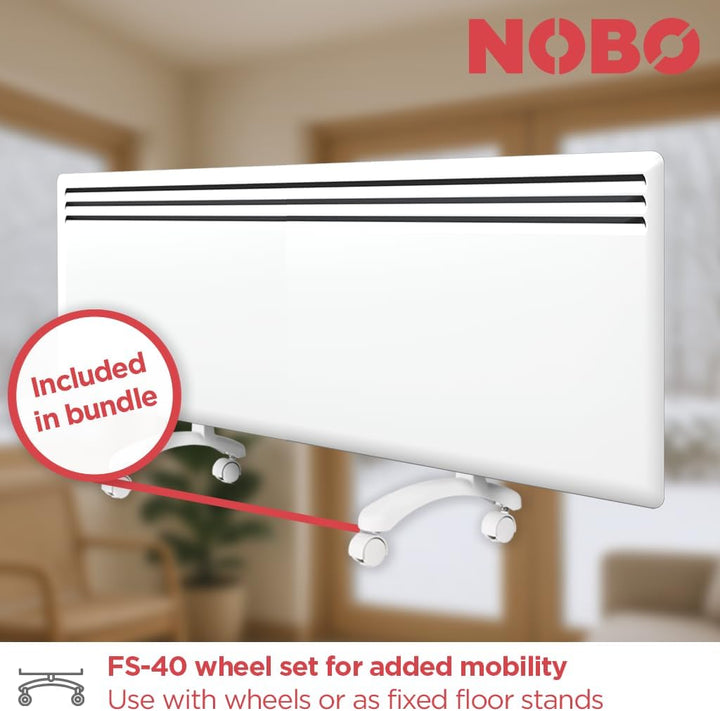Elektrische Konvektorheizung Nobø NFK4N 2000W inkl. Rollen und Wandmontage, Weiss, Smart-Thermostat