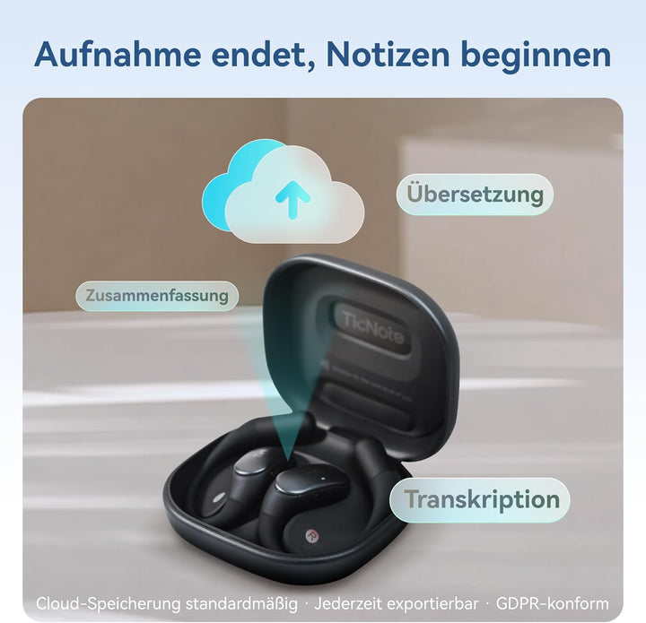 Mobvoi TicNote Pods Wearable KI-Sprachrekorder mit Auto-Transkription &amp; Meeting-Notizen, Wi-Fi – Spr